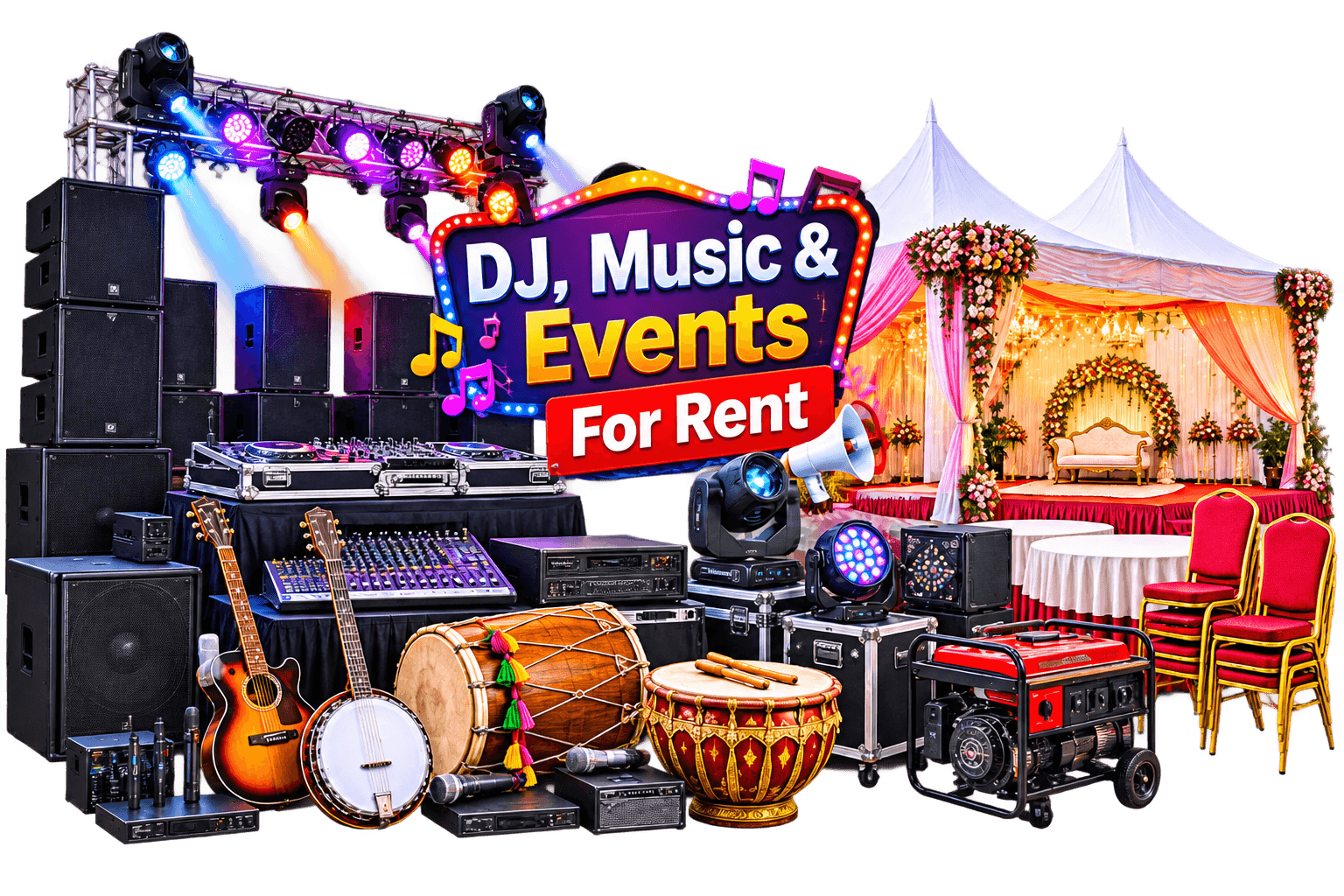 Rent DJ Systems, Powerful Sound Speakers, Stage Lighting and Microphones