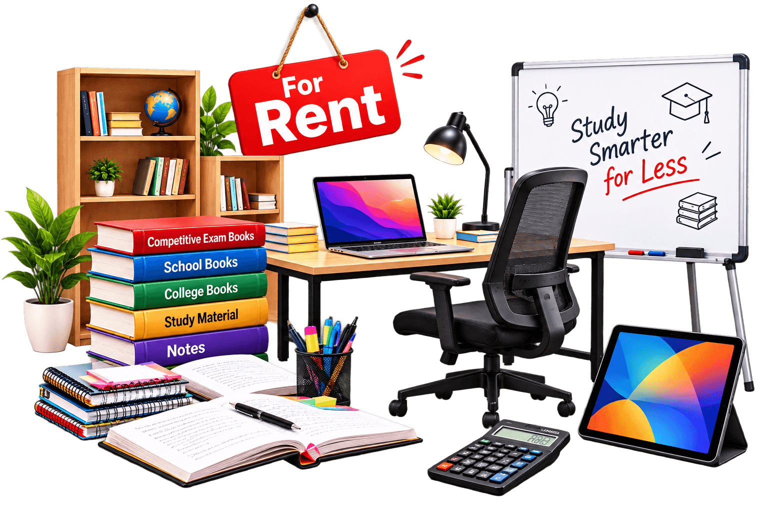 Rent Books, Study Material, Laptops and Study Furniture